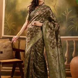 Sangria Coffee Brown Woven Design Silk Blend Sarees image 2