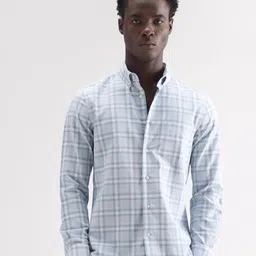 RARE RABBIT Checked Spread Collar Comfort Linen Shirt-image-41