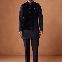 KISAH Men Mid Kurta with Trouser with Velvet Nehru Jacket with Brooch-picture-28