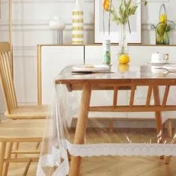 AMBBI COLLECTIONS White And Transparent Waterproof Rectangle 4-Seater Table Cover-image-6