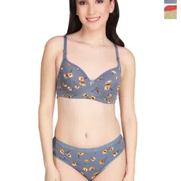 Liigne Pack Of 2 Floral Printed Everyday Padded Bra Pure Cotton Lingerie Sets-picture-26