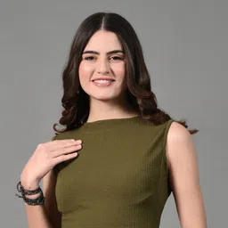 DressBerry Round Neck Sleeveless Solid Tops-image-32