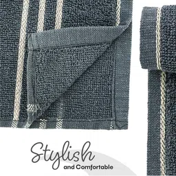 Kuber Industries Grey & Beige 3 Pcs Striped Cotton 450 GSM Bath Towel image 3