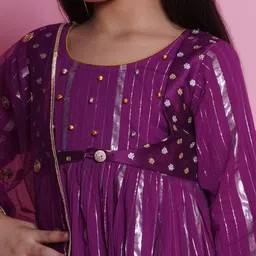 Little Bansi Girls Striped Pure Cotton A-Line Kurta With Sharara & Dupatta image 2