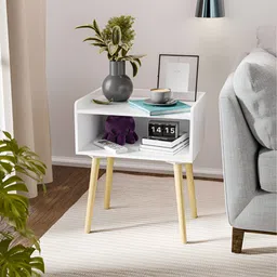 Kuber Industries White Wooden Bedside Table-picture-33