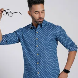 Cotton Curio Men Comfort Fit Spread Collar Floral Printed Cotton Casual Shirt-image-20