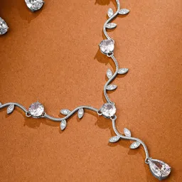 Yellow Chimes Rhodium Plated Cubic Zircon & Diamond Studded Jewellery Set image 2