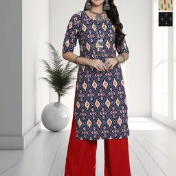HERE&NOW Selection Of 3 Ethnic Motifs Printed Round Neck Straight Kurtas-picture-20