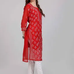 KHAKA Women Ethnic Motifs Embroidered Regular Chikankari Kurta image 4