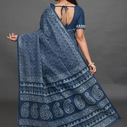 Rani Saahiba Paisley Block Printed Pure Cotton Saree With Unstitched Blouse Piece image 2