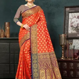 AKSH FASHION Orange Silk Blend Sarees-image-7