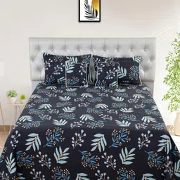 MORADO Blue Printed Cotton Double Bedsheet With 2 Pillow Cover & 2 Cushion Filler image 1