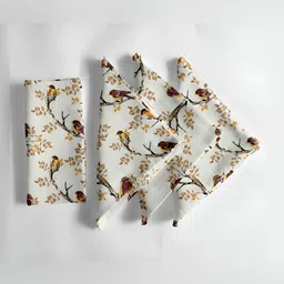 Vargottam Yellow & White 12 Pieces Printed Cotton Reusable & Disposable Table Napkins-image-84