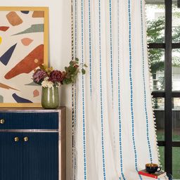 URBAN SPACE White & Blue Embroidered Cotton Window Curtain-picture-5