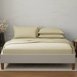 Boutique Living India Emblem Beige Pure Cotton 300 TC King Bedsheet Set - 2.74 m x 2.74 m-picture-29
