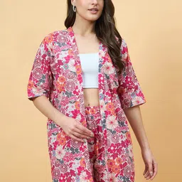 Azira Floral Printed Shawl Neck Pure Cotton Shirt With Shorts-image-60