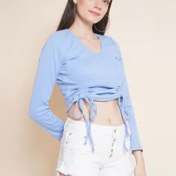 CORSICA Women Ribbed V-Neck Gathered or Pleated Crop Top-picture-19