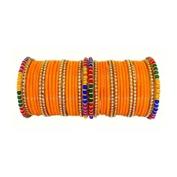 Qufrozy Set Of 10 Orange Glass Artificial Stones & Beads Bangle-picture-13