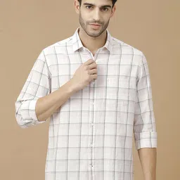 CAVALLO by Linen Club Men Contemporary Slim Fit Windowpane Checks Opaque Checked Casual Shirt-picture-22