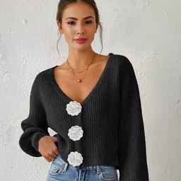 Mast & Harbour Women Self Design Full Sleeves Crop Cardigan-picture-35