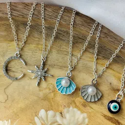 Jewelsbysirani Set Of 5 Silver-Plated Stones Studded And Pearls Beaded Pendant With Chain-picture-38