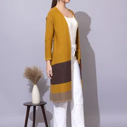 Anouk Mustard Yellow Colourblocked Open Front Shrug image 3