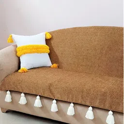 THROWPILLOW Camel Brown & White Solid Polyester 1 Piece Sofa Cover image 3