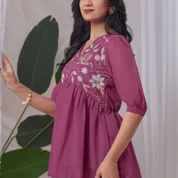 HIALTO Peach Floral Embroidered Top image 2