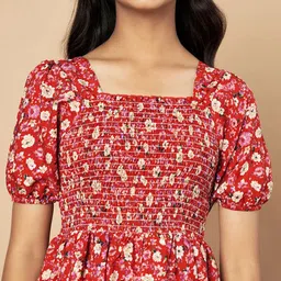 OTABU Floral Print Puff Sleeve A-Line Midi Dress image 4