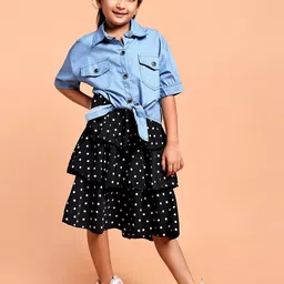 YK Girls Polka Dot Layered Midi Dress with denim jacket-picture-54