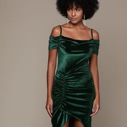 bebe Future Glam Cold-Shoulder Sleeves Ruched Velvet Sheath Dress image 3