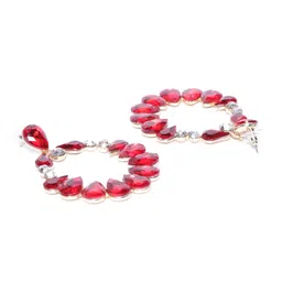 YouBella Red Gold-Plated Stone-Studded Oval Drop Earrings image 3