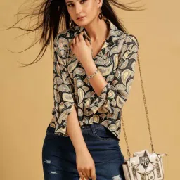 House of Mira Black Printed Shirt-image-1