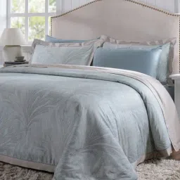 Maspar Baroque Feathering Blue Cotton Floral 400 TC Double Bedsheet with 2 Pillow Cases-picture-48