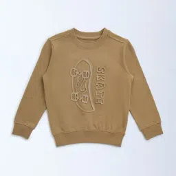 HOP Kids by Westside Taupe Embossed Cotton Sweatshirt-image-22