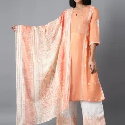 W Peach Cotton Printed Dupatta-picture-17