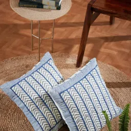 fabindia home Fabindia 'Anaisha' Off-White & Blue Cotton Cushion Cover - Set of 1 image 1