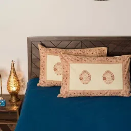 Fabindia Home Varda Pink Cotton 116 TC Hand Block Printed Pillow Cover - Set of 2 image 1