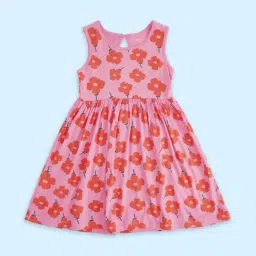Pantaloons Junior Pink Cotton Floral Print Dress-picture-17
