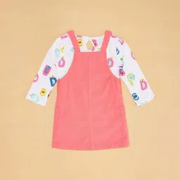 Pantaloons Baby Pink & White Cotton Printed Full Sleeves Dungaree Set image 3