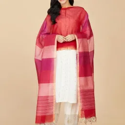 Fabindia Pink & Purple Striped Dupatta image 1