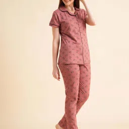 Sweet Dreams Dusty Rose Cotton Printed Shirt Pyjama Set image 3