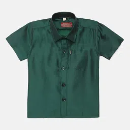 THANGAMAGAN Kids Dark Green & Cream Solid Shirt with Panjagajam image 3