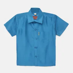 THANGAMAGAN Kids Sky Blue & Cream Solid Shirt with Panjagajam image 3