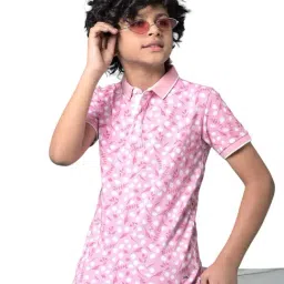 Crimsoune Club Boys Pink Slim Fit Floral Print T-Shirt-image-22