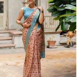 Mirchi Fashion Orange Silk Blend Ajrakh Printed Saree For Women-picture-40