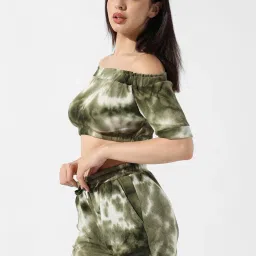 Campus Sutra Olive Green Printed Crop Top Shorts Set image 3