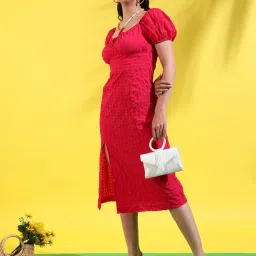 Campus Sutra Red Chequered A-Line Dress image 3