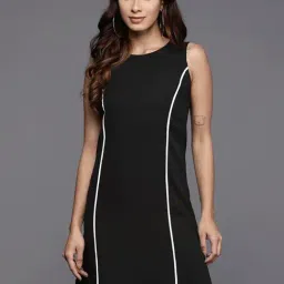 Varanga Black Striped A-Line Dress-image-79