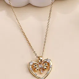 Estele Gold-Plated Artificial Stones Studded Heart Shaped Pendant-picture-21